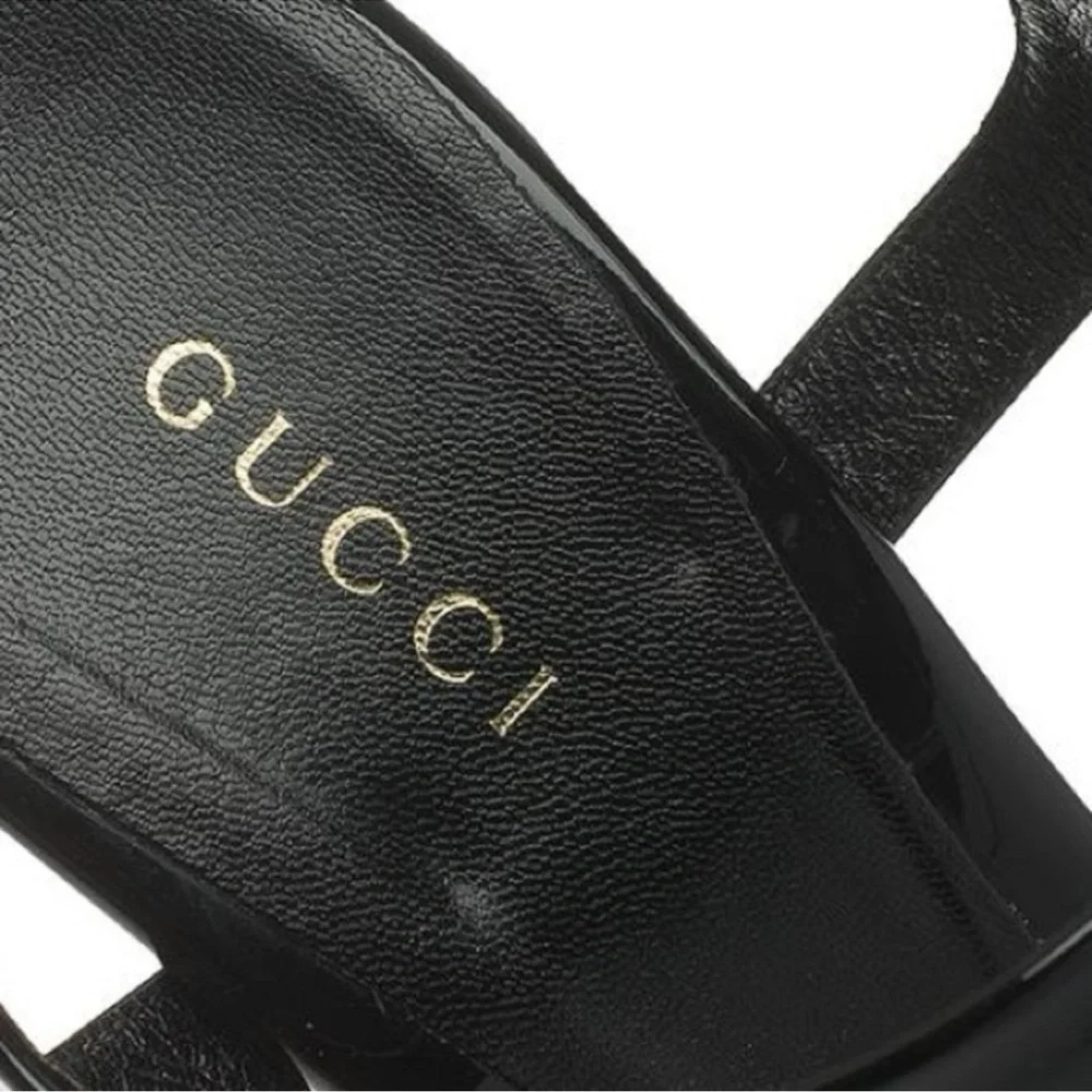 AUTHENTIC GUCCI BLACK PATENT LEATHER SANDALS - Picture 7 of 8